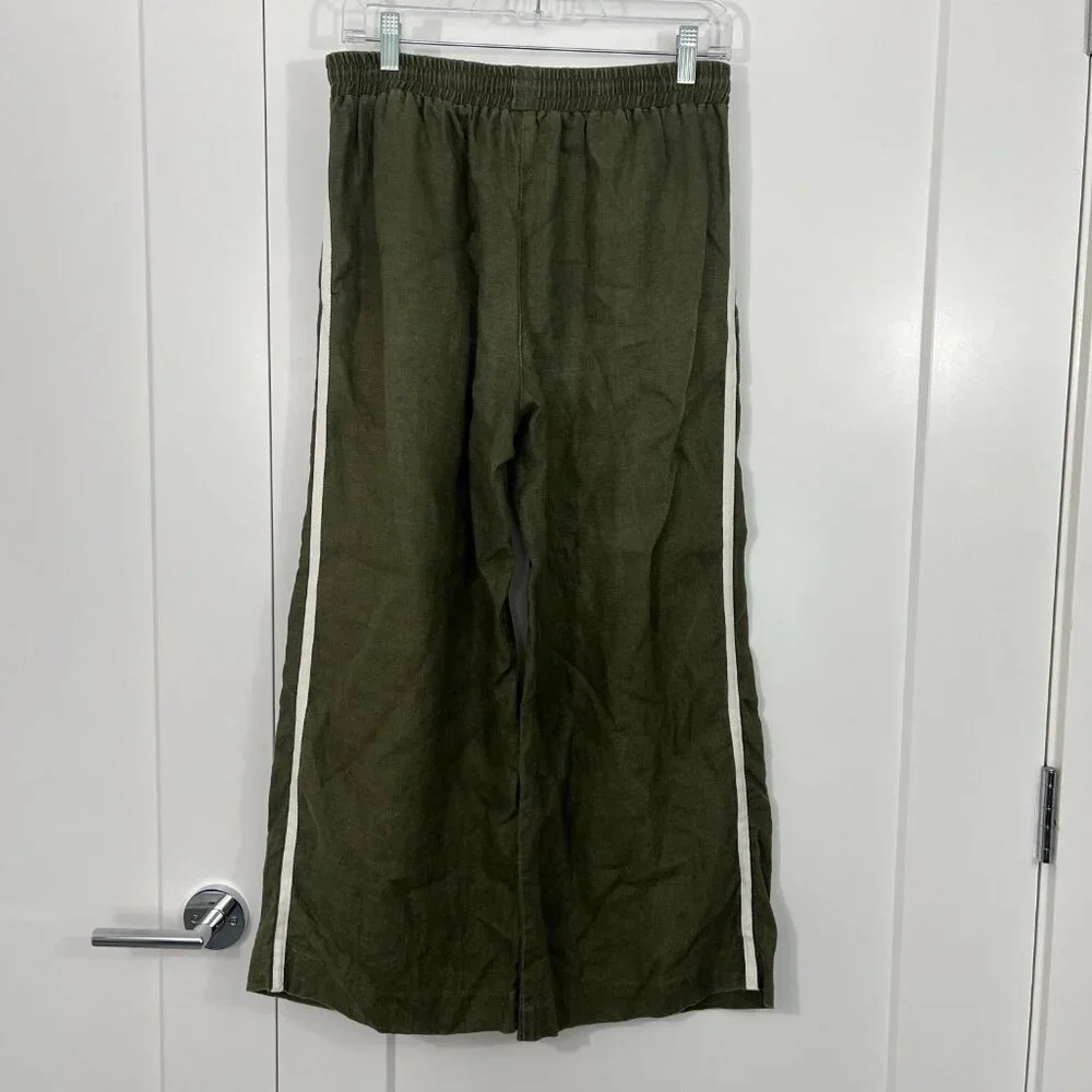 Reformation Juliette Hogan Size 8 Green Linen Cropped Wide Leg Pants